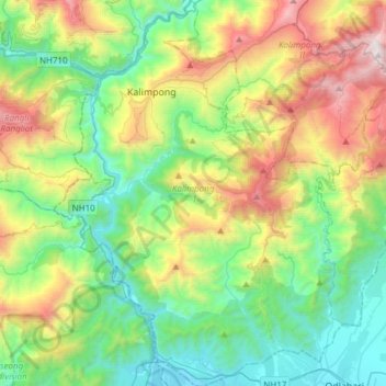 Mapa topográfico Kalimpong -I, altitude, relevo