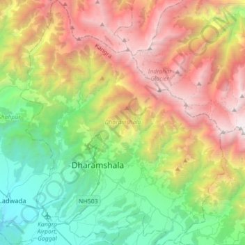 Mapa topográfico Dharmsala, altitude, relevo