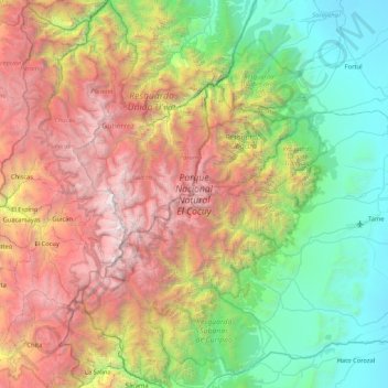 Mapa topográfico Sierra Nevada del Cocuy, altitude, relevo