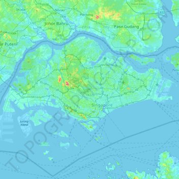 Mapa topográfico Singapore, altitude, relevo