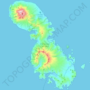 Mapa topográfico Sangir Island, altitude, relevo
