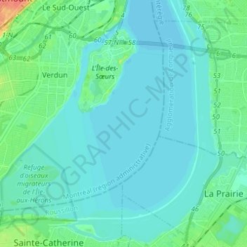 Mapa topográfico Fleuve Saint-Laurent, altitude, relevo