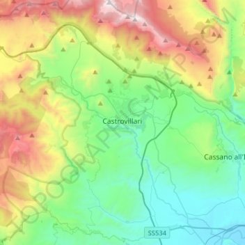 Mapa topográfico Castrovillari, altitude, relevo