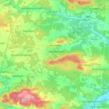 Mapa topográfico Abenberg, altitude, relevo