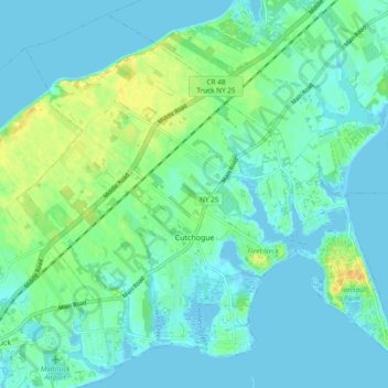 Mapa topográfico Cutchogue, altitude, relevo