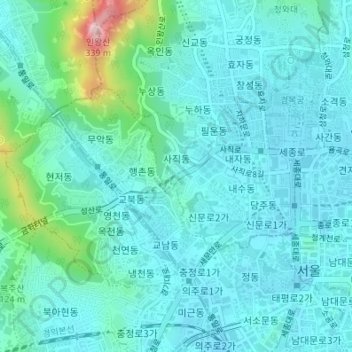 Mapa topográfico Seoul, altitude, relevo