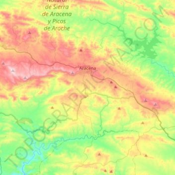 Mapa topográfico Aracena, altitude, relevo