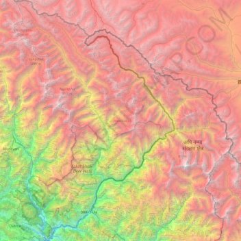 Mapa topográfico Dharchula district (India), altitude, relevo