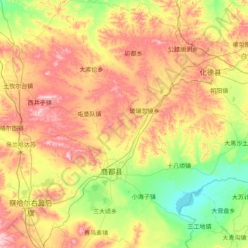 Mapa topográfico Shangdu County, altitude, relevo