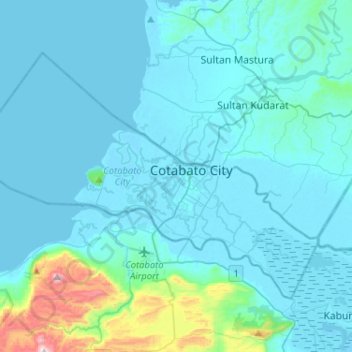 Mapa topográfico Cotabato City, altitude, relevo