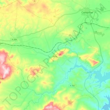 Mapa topográfico Teba, altitude, relevo