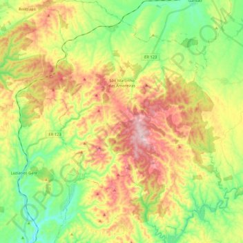 Mapa topográfico São Martinho das Amoreiras, altitude, relevo