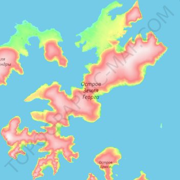 Mapa topográfico Prince George Land, altitude, relevo