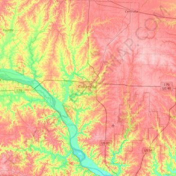 Mapa topográfico Boone County, altitude, relevo