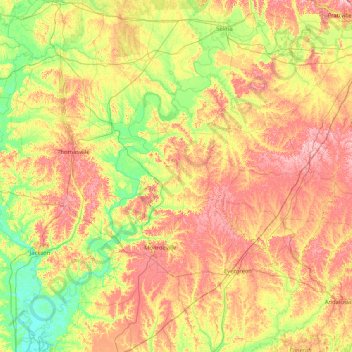 Mapa topográfico Alabama River, altitude, relevo