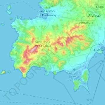 Mapa topográfico Sant Josep de sa Talaia, altitude, relevo