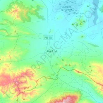 Mapa topográfico Aïn Azal, altitude, relevo