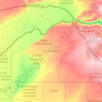 Mapa topográfico Chobe District, altitude, relevo