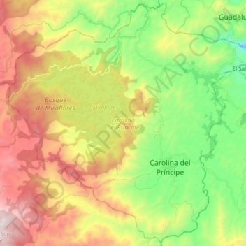 Mapa topográfico Carolina del Príncipe, altitude, relevo