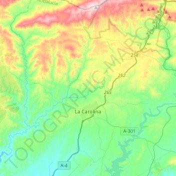 Mapa topográfico La Carolina, altitude, relevo