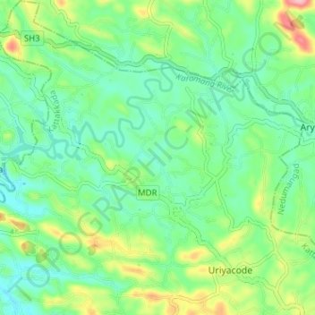 Mapa topográfico Vellanad, altitude, relevo