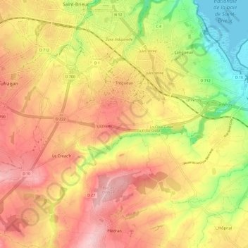 Mapa topográfico Trégueux, altitude, relevo