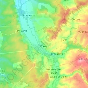 Mapa topográfico Wassy, altitude, relevo
