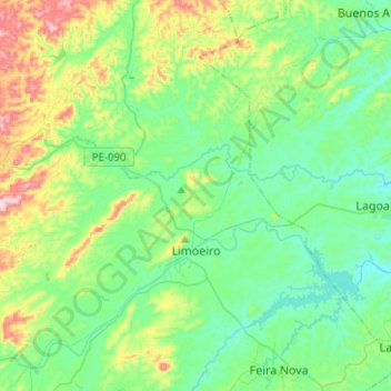 Mapa topográfico Limoeiro, altitude, relevo