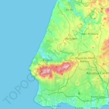 Mapa topográfico Parque Natural de Sintra-Cascais, altitude, relevo