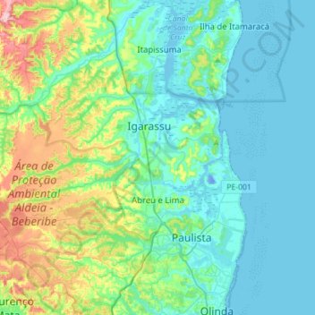 Mapa topográfico Abreu e Lima, altitude, relevo
