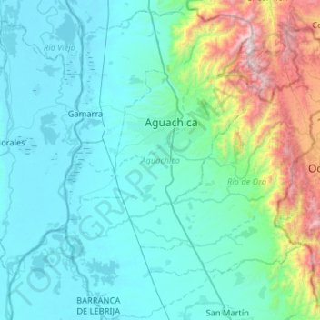 Mapa topográfico Aguachica, altitude, relevo