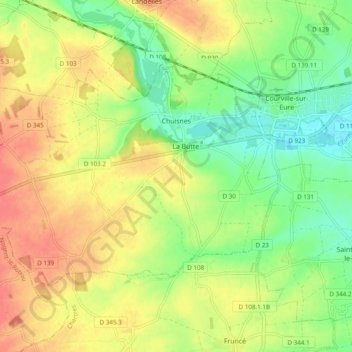 Mapa topográfico Chuisnes, altitude, relevo