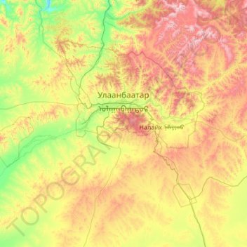 Mapa topográfico Ulán Bator, altitude, relevo
