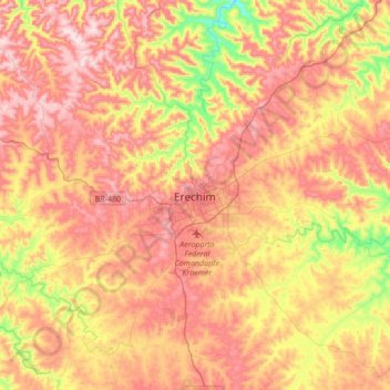 Mapa topográfico Erechim, altitude, relevo