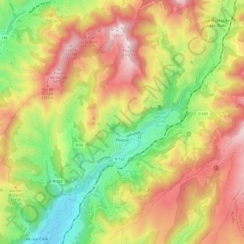 Mapa topográfico Thiézac, altitude, relevo