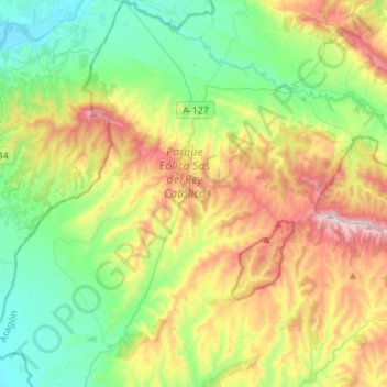 Mapa topográfico Sos del Rey Católico, altitude, relevo
