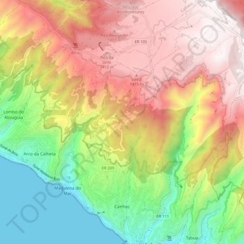 Mapa topográfico Canhas, altitude, relevo