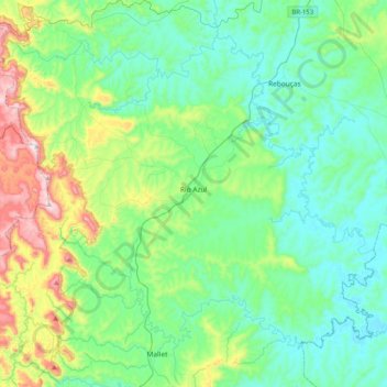 Mapa topográfico Rio Azul, altitude, relevo