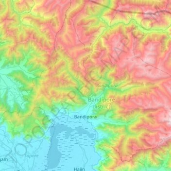 Mapa topográfico Bandipora, altitude, relevo