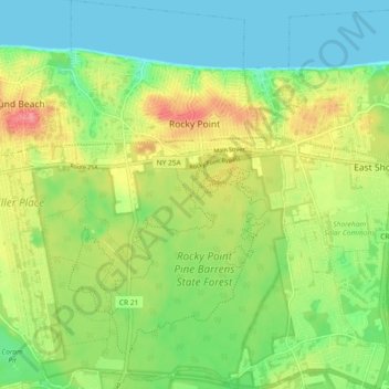 Mapa topográfico Rocky Point, altitude, relevo