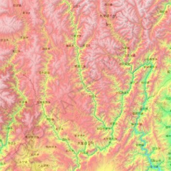 Mapa topográfico Muli Tibetan Autonomous County, altitude, relevo