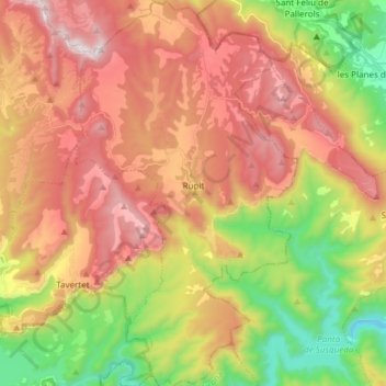 Mapa topográfico Rupit i Pruit, altitude, relevo