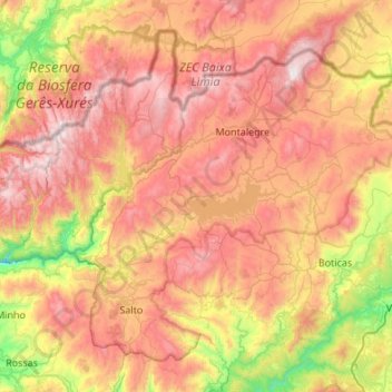 Mapa topográfico Montalegre, altitude, relevo