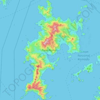 Mapa topográfico Komodo, altitude, relevo