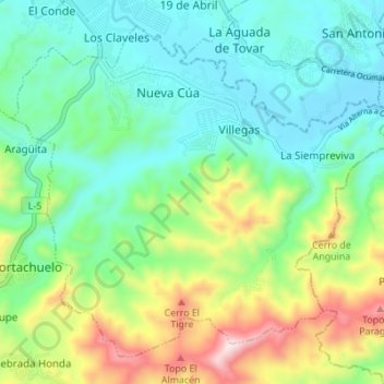Mapa topográfico Parroquia Nueva Cúa, altitude, relevo