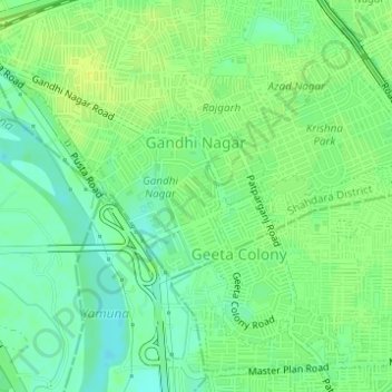Mapa topográfico Gandhi Nagar, altitude, relevo