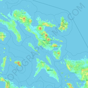 Mapa topográfico Bicol Region, altitude, relevo