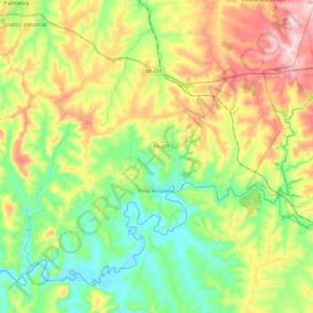 Mapa topográfico Porto Amazonas, altitude, relevo