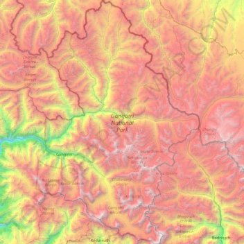 Mapa topográfico Gangotri National Park, altitude, relevo