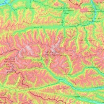 Mapa topográfico High Tauern National Park, altitude, relevo